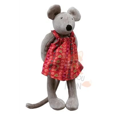  grande famille nini souris gris robe rouge fleur 